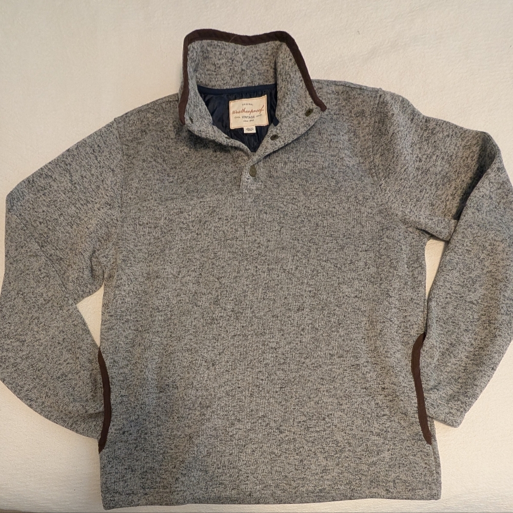Weatherproof Gray Button Up Sweater with Stand Up Collar and Soft Fleece